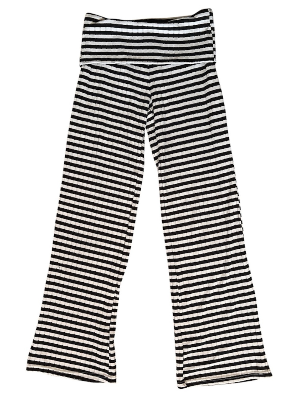 Y2K Black and White Striped Ribbed Foldover Flare Pants Small